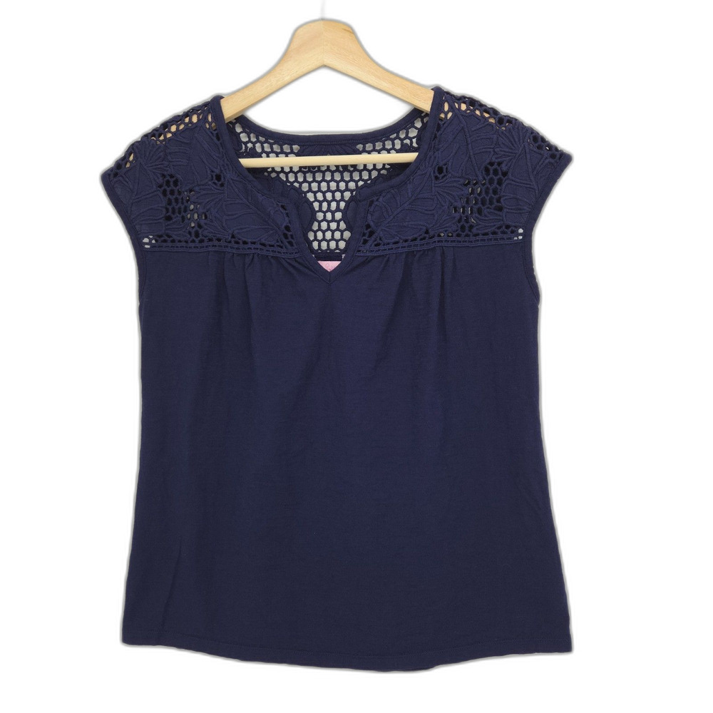 Lilly Pulitzer Womens Avery Top Sleeveless Crochet Navy Blue Size XS